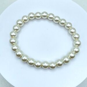 Modern Cream Classic Fashion Cord Round Mother Of Pearl Beaded Stretch Bracelet